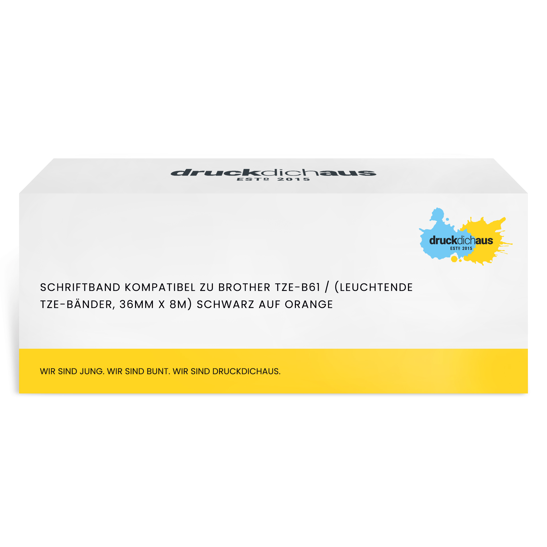 Schriftband kompatibel zu Brother TZe-B61 schwarz auf orange (leuchtend, 36mm x 8m)