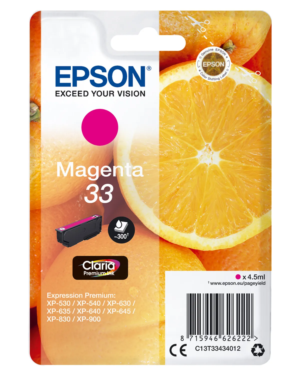 Epson 33 / T3343 / C13T33434012 / C13T33434022 Tinte magenta