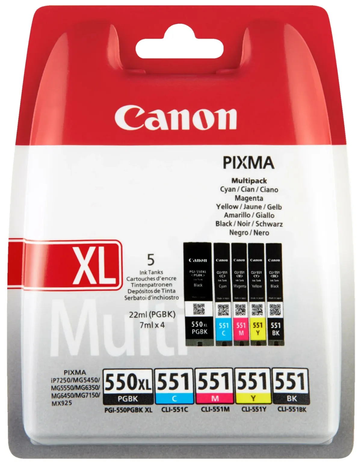 Canon PGI-550XL & CLI-551 / 6509B013 Tinten Sparset schwarz, cyan, magenta, gelb, schwarz (5 Stück)