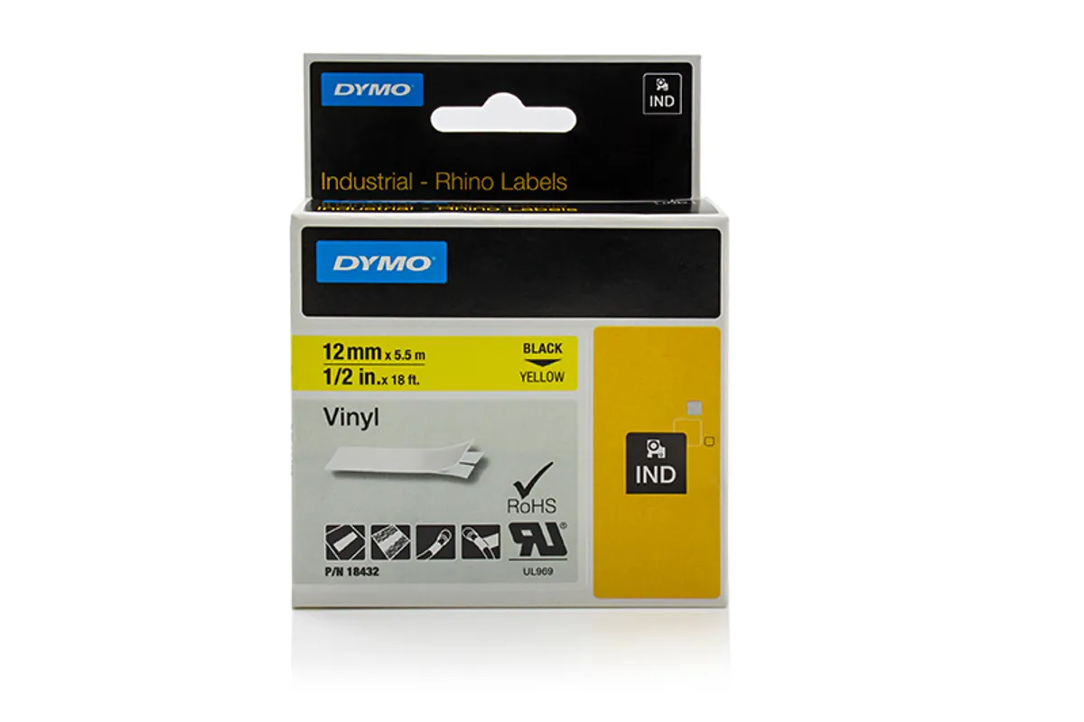 Dymo S0718450 / 18432 Etiketten schwarz auf gelb (12mm x 5,5m)