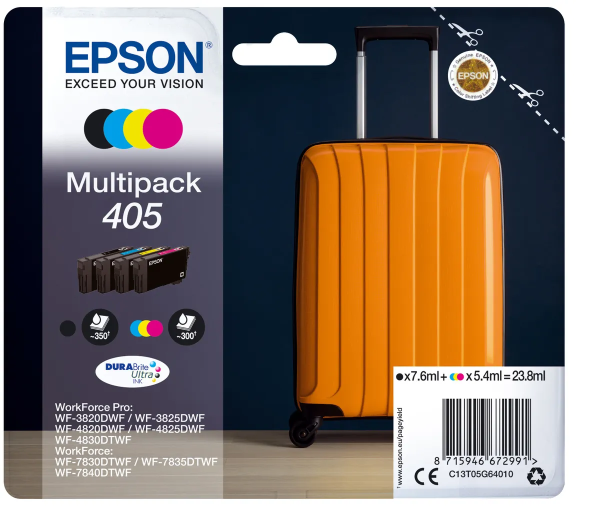 Epson 405 / T05G6 / C13T05G64010 / C13T05G64020 Tinten Sparset schwarz, cyan, magenta, gelb (4 Stück)