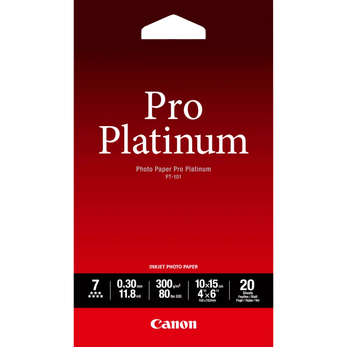 Canon PT-101 / 2768B013 / Pro Platinum Fotopapier weiß (10,2 x 15,2cm, 4 x 6'', 20 Blatt, 300 g/m²)