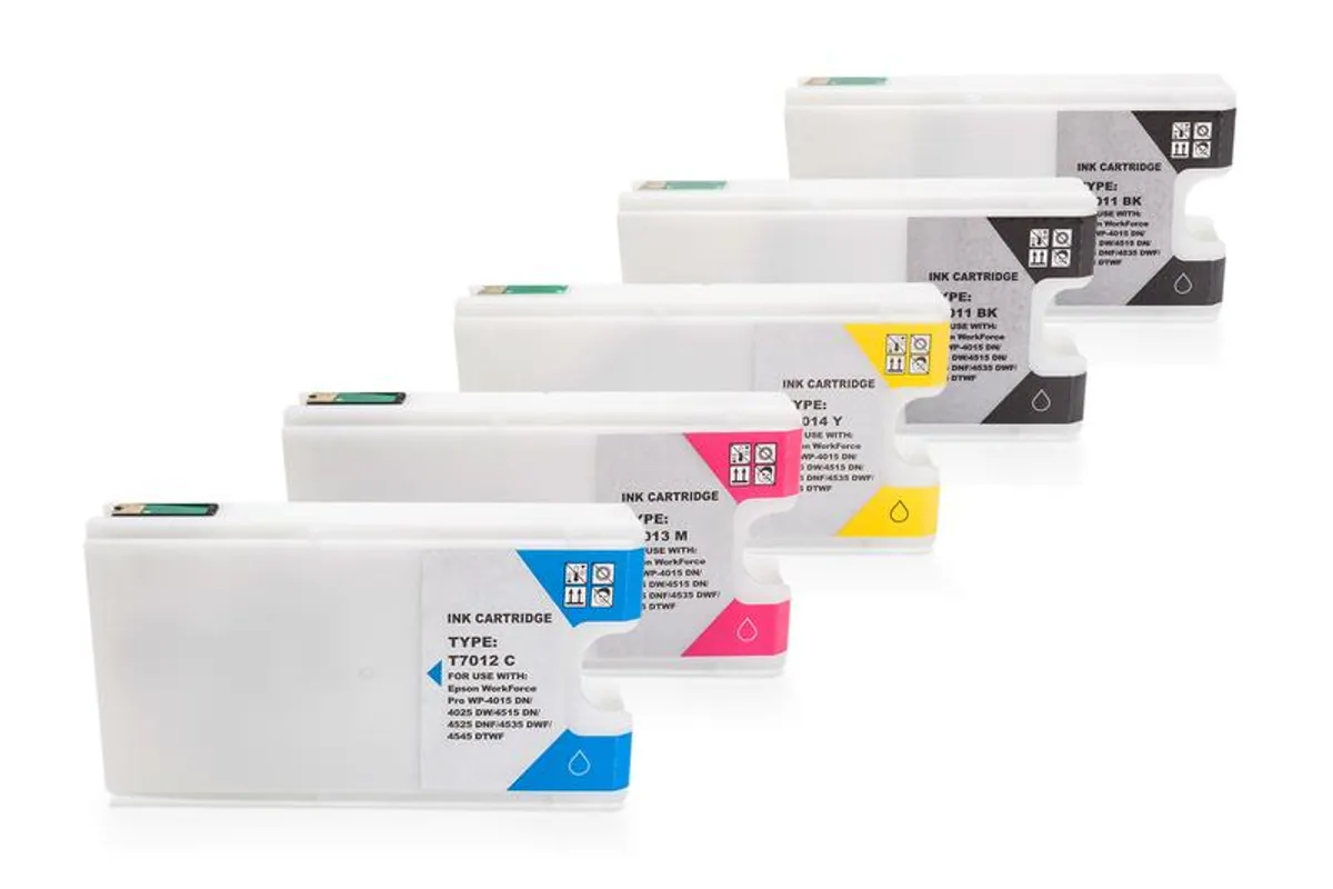 XL Tinten Sparset kompatibel zu Epson T7021 - T7024 schwarz, cyan, magenta, gelb  (5 Stück)