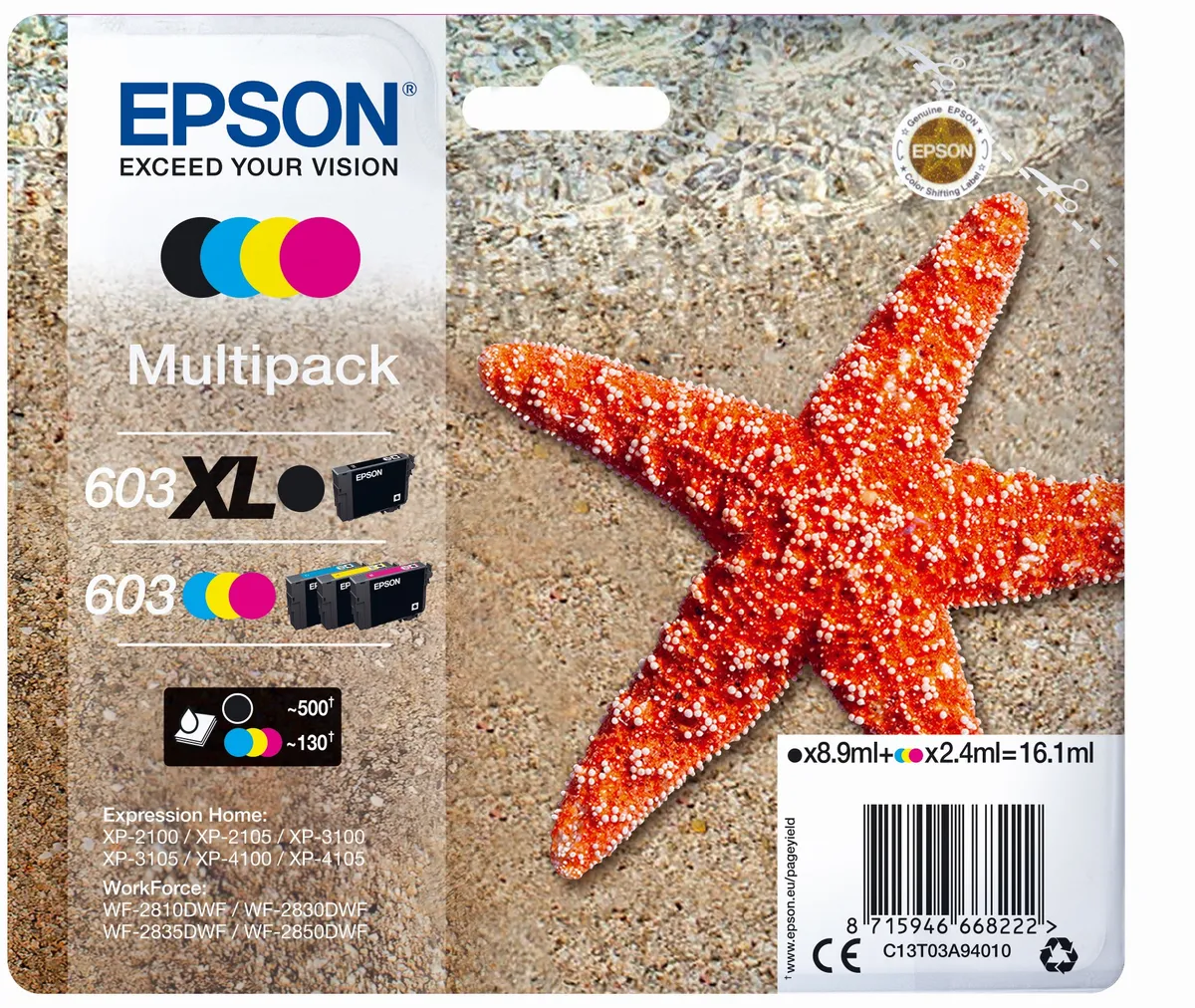 Epson 603XL / 603 / T03A9 / C13T03A94020 Tinten Sparset schwarz, cyan, magenta, gelb (4 Stück)