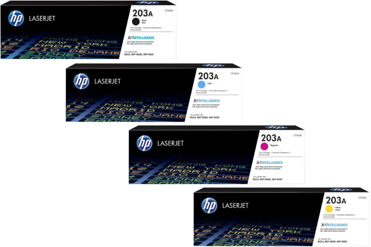 HP 203A / CF540A / CF541A / CF542A / CF543A Toner Sparset schwarz, cyan, magenta, gelb (4 Stück)
