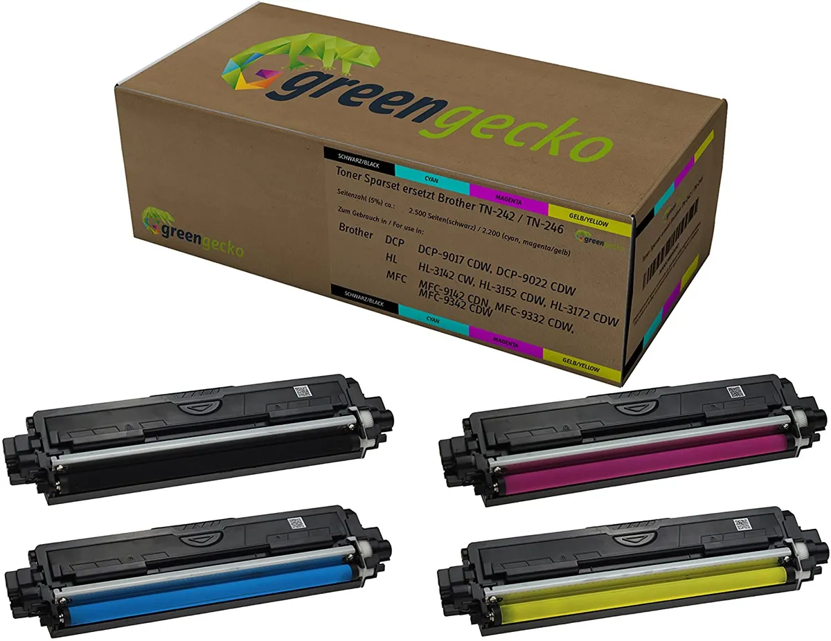 green gecko Toner kompatibel zu Brother TN-242 / TN-246 schwarz, cyan, magenta, gelb (4 Stück) green gecko Toner kompatibel zu Brother TN-242 / TN-246 schwarz, cyan, magenta, gelb (4 Stück)