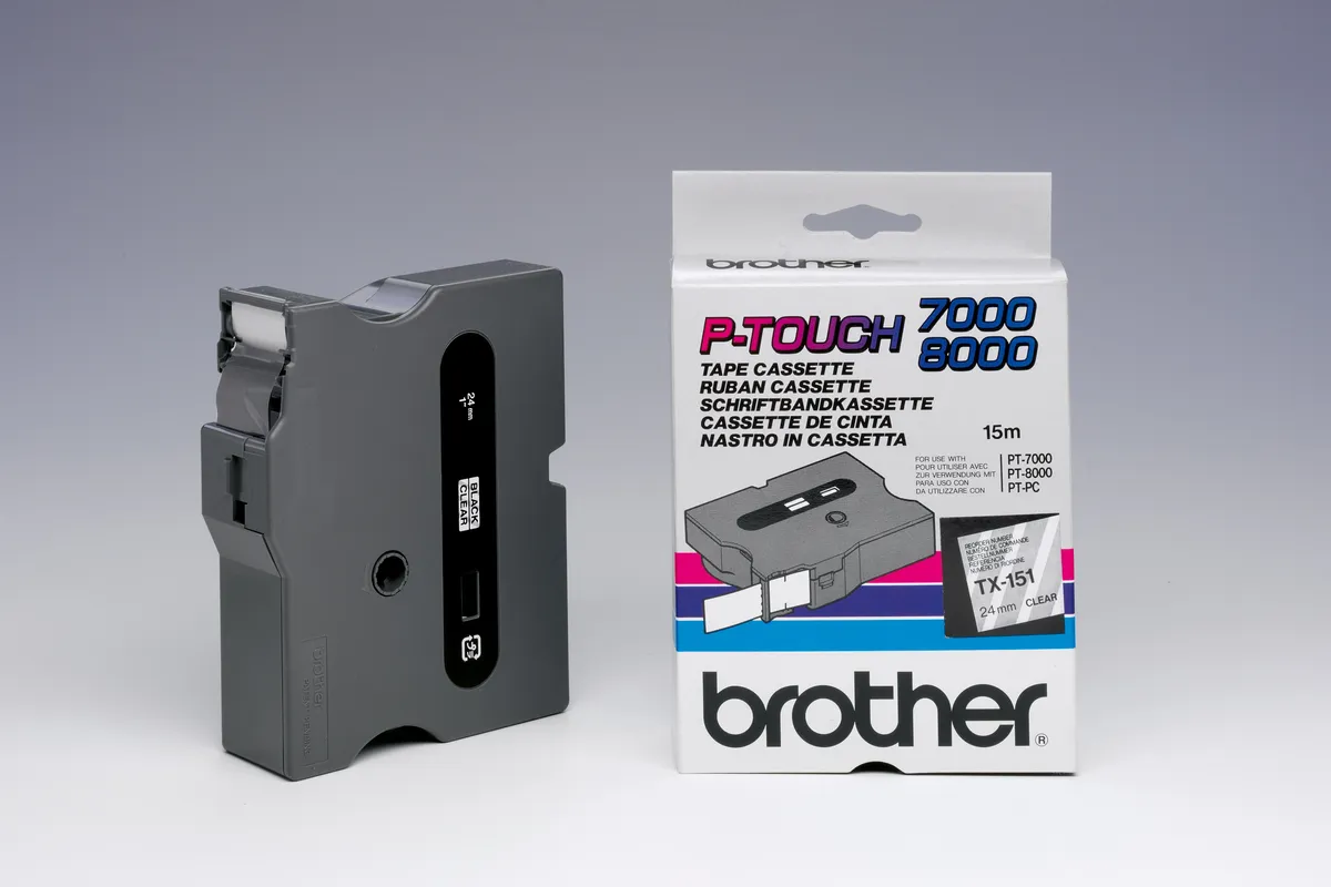 Brother TX-151 Schriftband schwarz auf transparent (24mm x 15m)