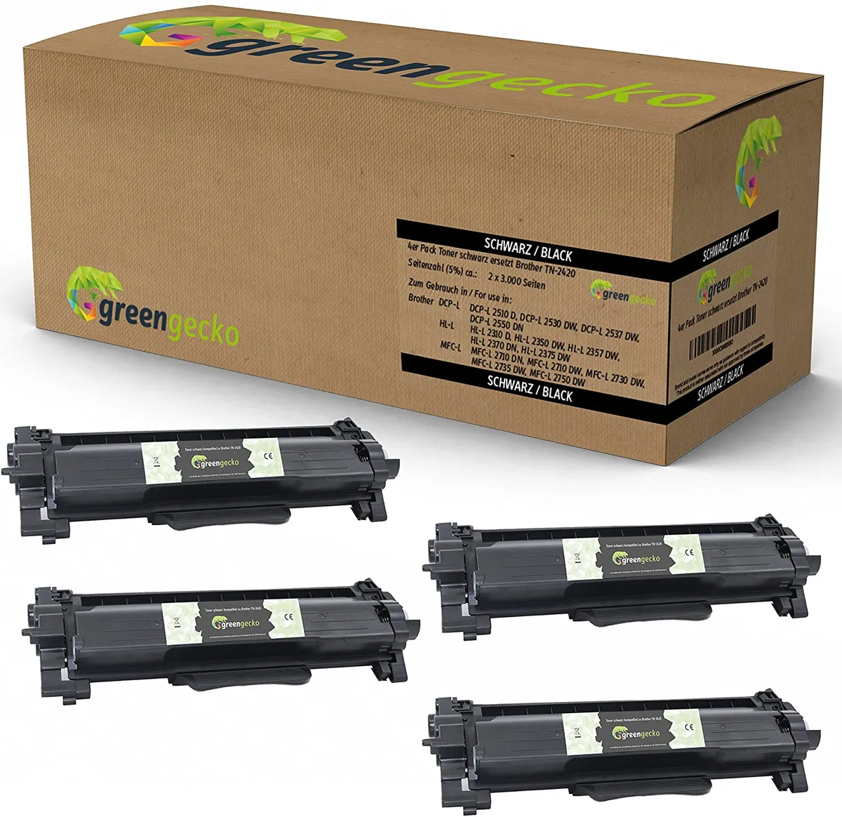 green gecko Toner Sparset kompatibel zu Brother TN-2410 / TN-2420 schwarz  (4 Stück)