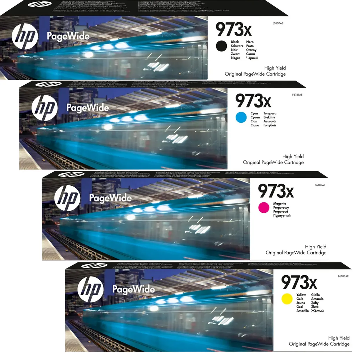 HP 973X / L0S07AE / F6T81AE / F6T82AE / F6T83AE Tinten Sparset schwarz, cyan, magenta, gelb (4 Stück)